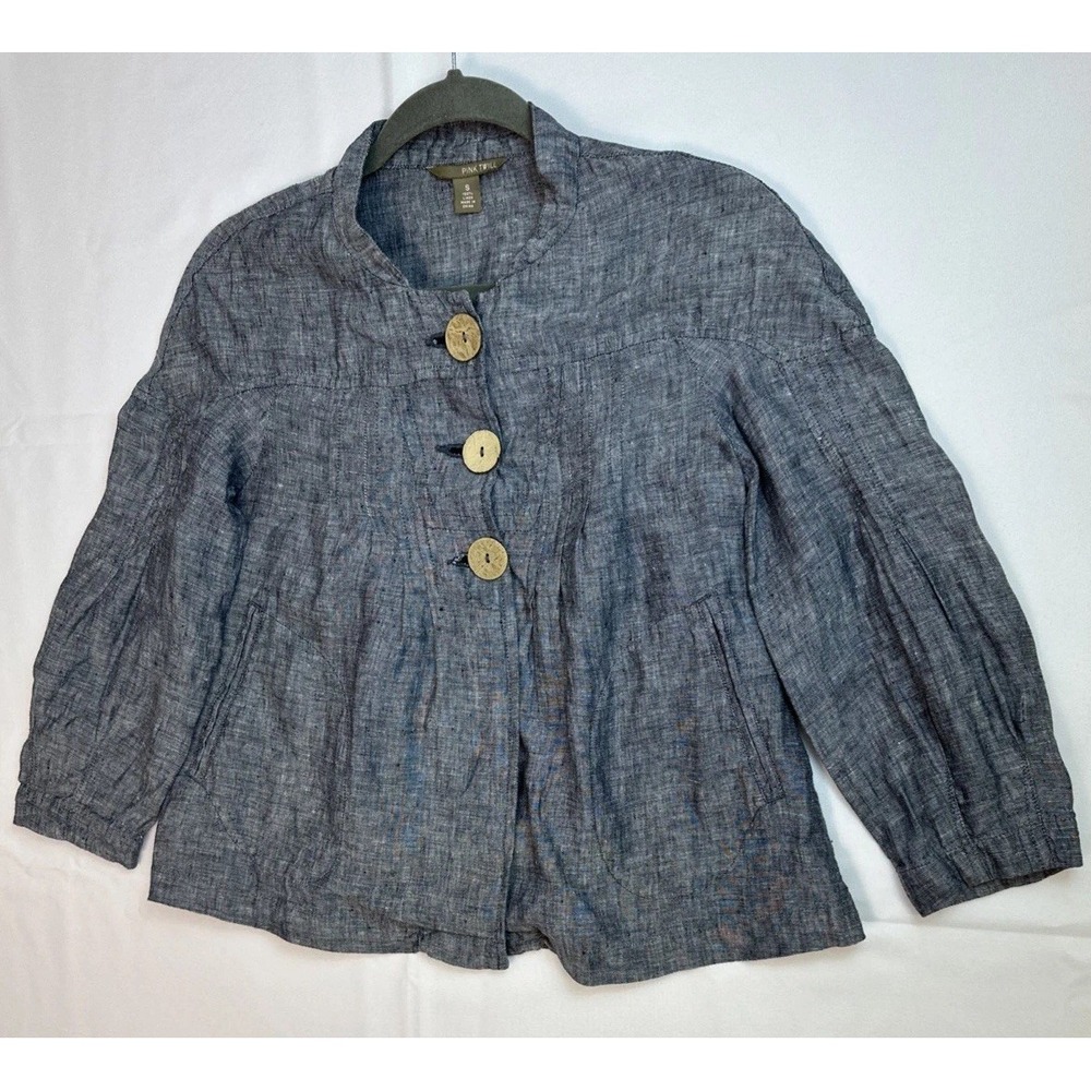 Pink Twill Babydoll Cropped Linen Jacket Gray Heather Women's Sz S